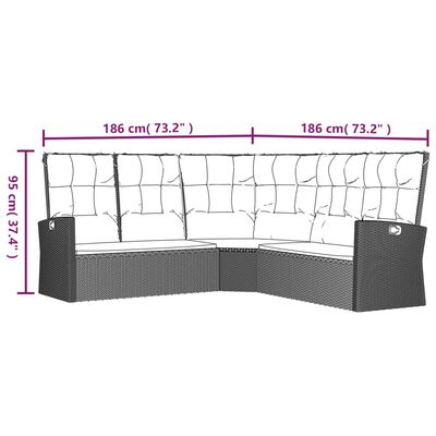 vidaXL Atlošiama kampinė sofa su pagalvėlėmis, pilka, poliratanas