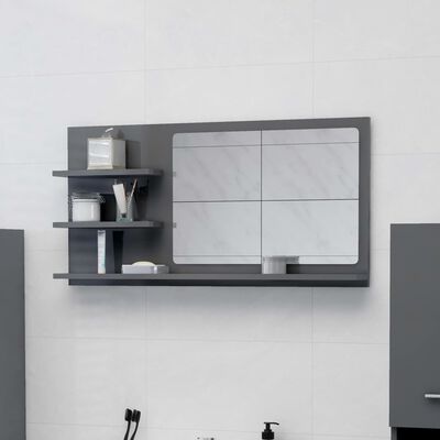 vidaXL Vonios kambario veidrodis, pilkas, 90x10,5x45cm, MDP, blizgus