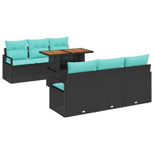 vidaXL Sodo Sofų Rinkinys su pagalve 7 pcs Juoda ir mėlyna