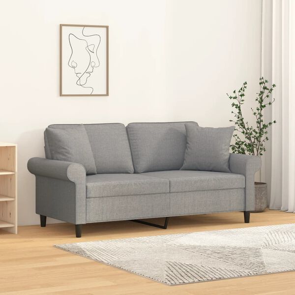 vidaXL Dvivietė sofa su pagalvėmis, &scaron;viesiai pilka, 140cm, audinys