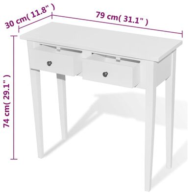 vidaXL Kosmetinis konsolinis staliukas su dviem stalčiais, baltas