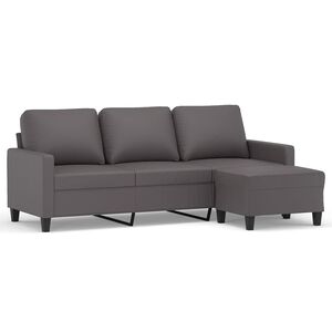 vidaXL Trivietė sofa su pakoja, pilkos spalvos, 180cm, dirbtinė oda