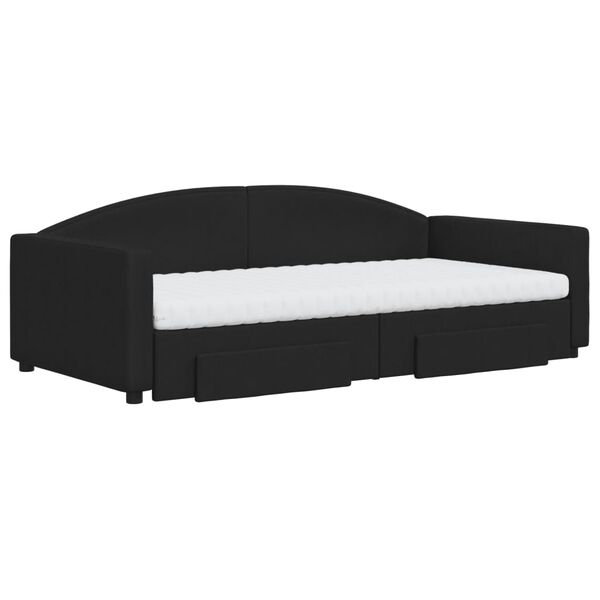 vidaXL Lova su i&scaron;traukiama dalimi/stalčiais, juoda, 100x200cm, audinys