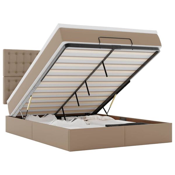 vidaXL Osmanų lovos rėmas su čiužiniu, kapučino, 140x190cm, dirbt. oda