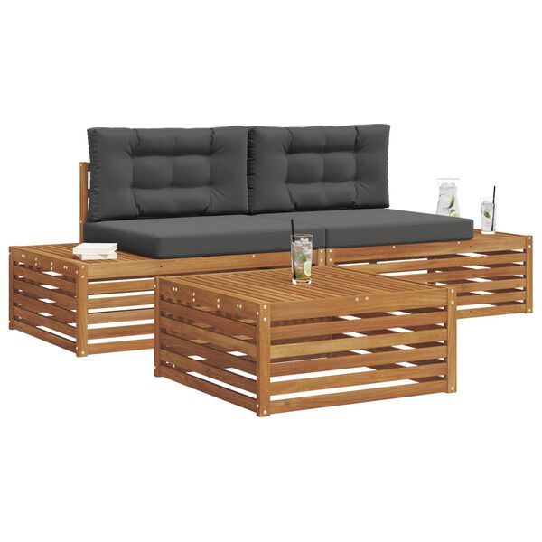 vidaXL Lauko sofos komplektas 3 Vienetas Natūralus ir antracitas