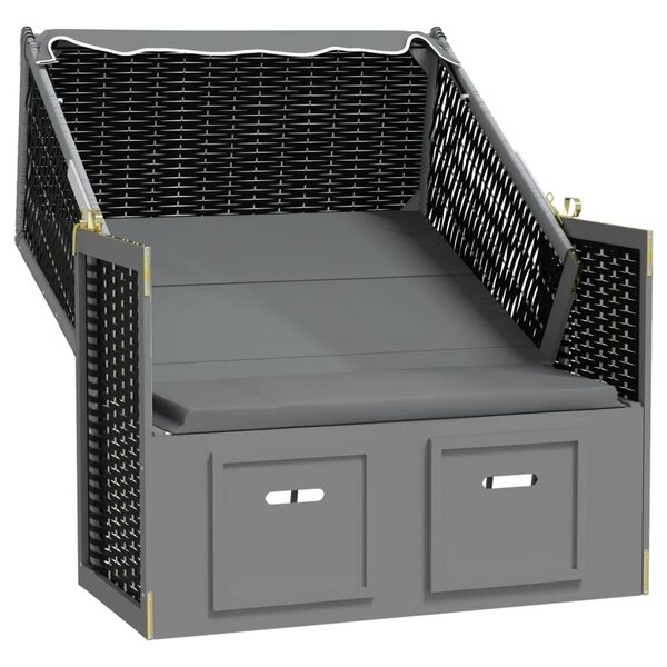 vidaXL Paplūdimio kėdė, antracito/juoda, poliratanas/mediena