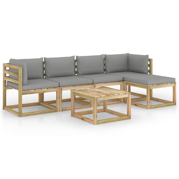 vidaXL Sodo komplektas su pagalvėlėmis, 6 dalių, impregnuota pu&scaron;is