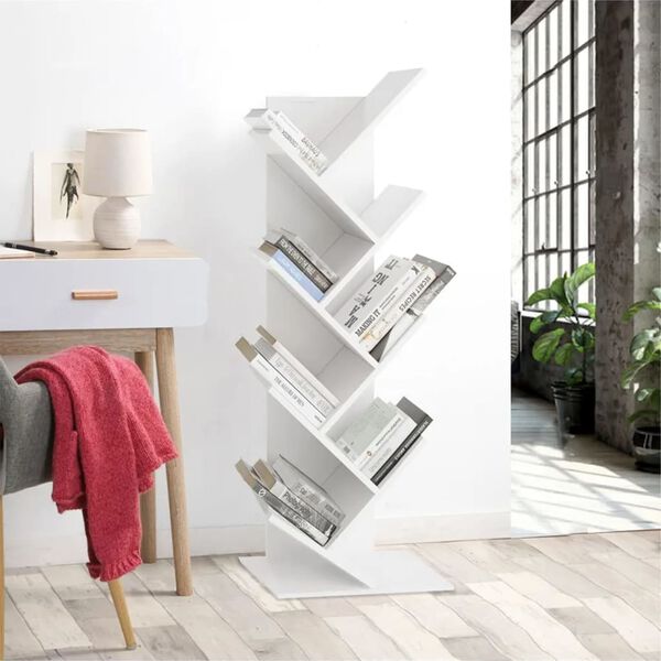 FMD Pastatoma knygų lentyna, baltos spalvos, geometrinio dizaino