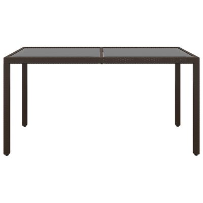 vidaXL Sodo stalas, rudas, 150x90x75cm, grūdintas stiklas/poliratanas