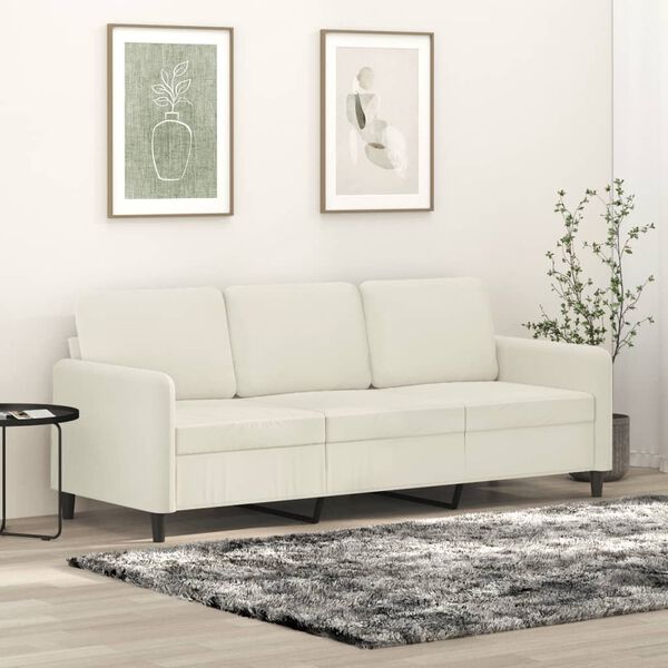 vidaXL Trivietė sofa, kreminės spalvos, 180cm, aksomas