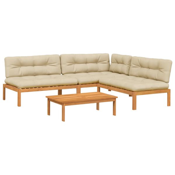 vidaXL Sofos komplektas i&scaron; palečių su pagalvėlėmis, 4 dalių, akacija