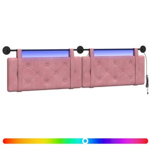 vidaXL Pakabinamas lovos galvūgalis Su LED &scaron;viesa Rožinė Aksomas