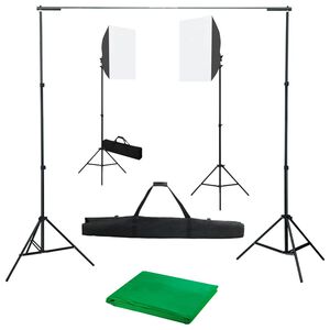 vidaXL Fotostudijos komplektas su &scaron;viesdėžėmis ir fonu