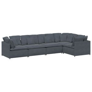 vidaXL Modulinė sofa su pagalvėlėmis, aksominė, tamsiai pilka