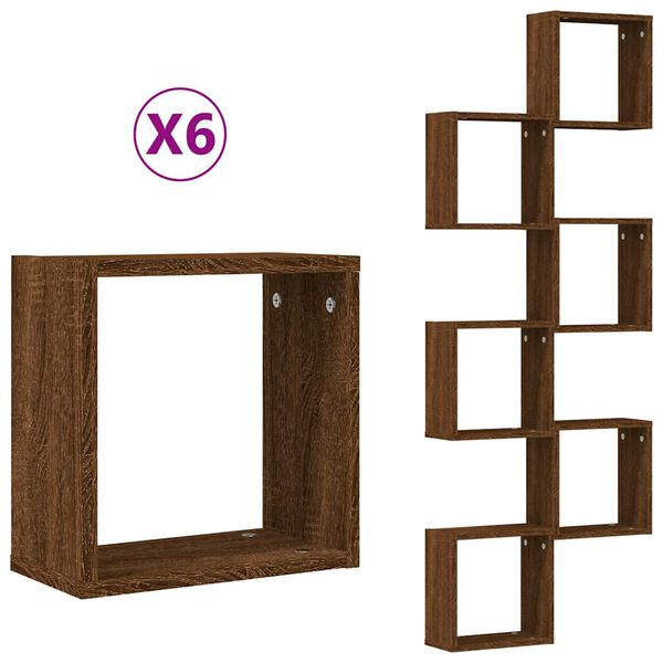 vidaXL Wall Cube Lentynos 6 vnt Rudas ąžuolas 30x15x30 cm