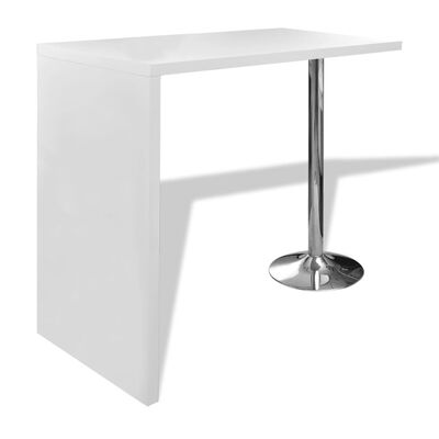 vidaXL Baro stalas, MDF, su 1 plienine kojele, ypač blizgus, baltas
