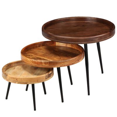 vidaXL 3d. staliukų komplektas, mango medienos masyvas ir plienas