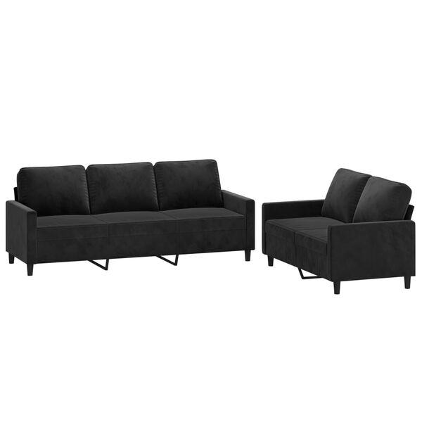 vidaXL Sofos komplektas su pagalvėlėmis, 2 dalių, juodas, aksomas