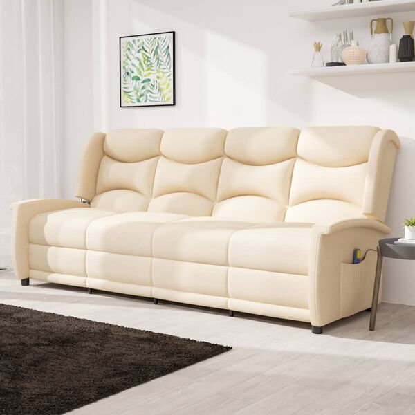 vidaXL Keturvietis atlošiamas masažinis krėslas, kreminis, audinys