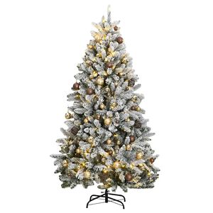 vidaXL Kalėdų eglutė su &scaron;arnyrinėmis &scaron;akomis/LED/žaisliukais, 180cm