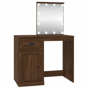 vidaXL Kosmetinis staliukas su LED, rudas, 90x50x132,5cm, mediena