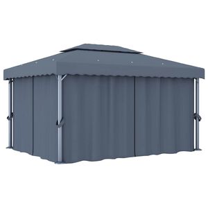 vidaXL Pavėsinė su užuolaidomis, antracito spalvos, 4x3m
