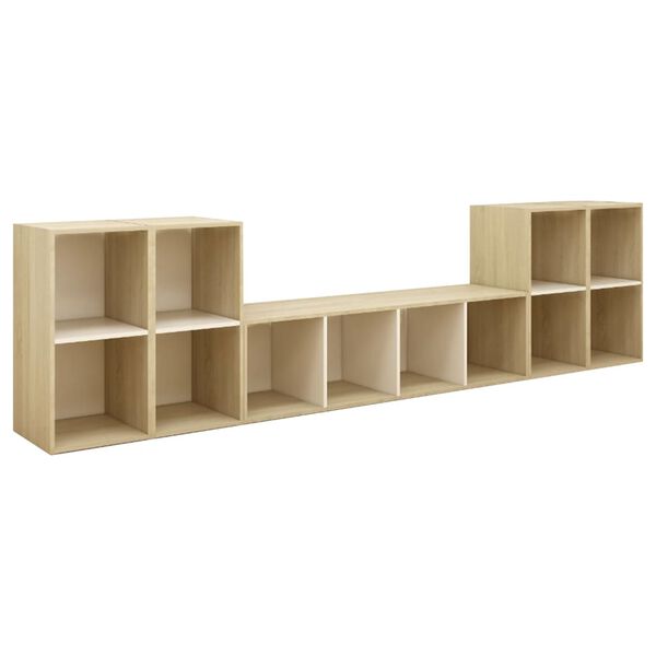 vidaXL TV spintelių komplektas, 5 dalių, baltas ir ąžuolo, mediena