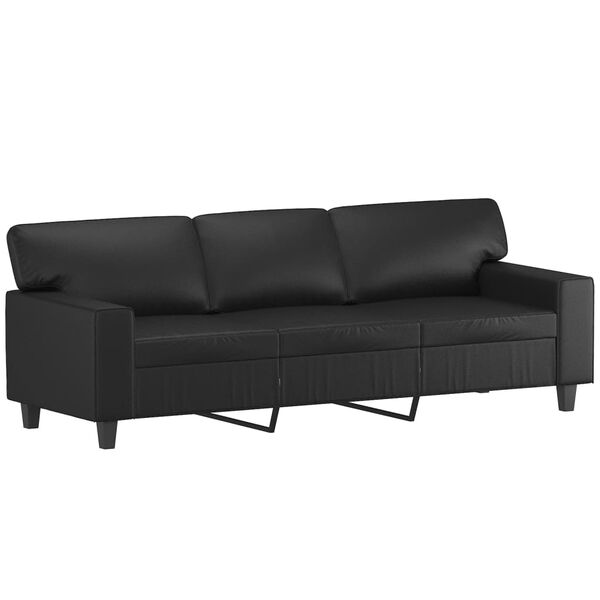 vidaXL Trivietė sofa, juodos spalvos, 180cm, dirbtinė oda