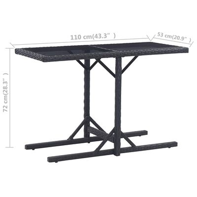 vidaXL Sodo stalas, juodos spalvos, 110x53x72cm, stiklas, poliratanas