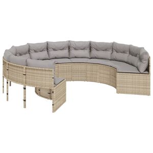 vidaXL Sodo sofa su pagalvėlėmis, smėlio spalvos, poliratanas, apvali