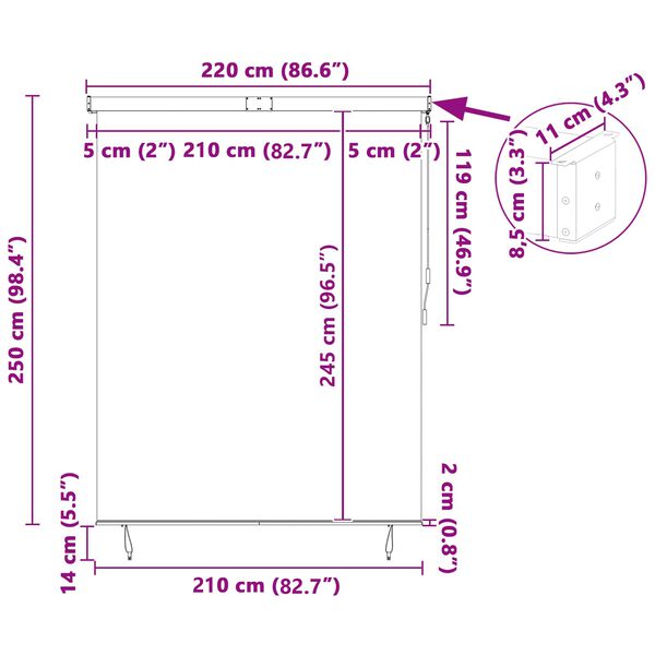 vidaXL Roletas Mėlyna ir balta 200 x 250 cm Audinys ir aliuminis