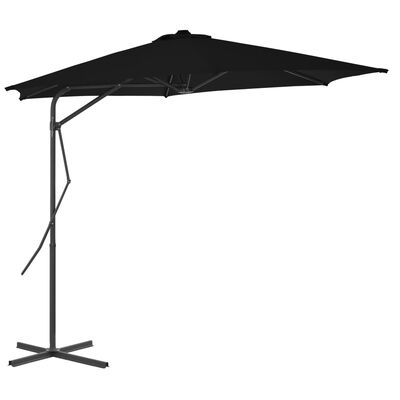 vidaXL Lauko skėtis su plieniniu stulpu, juodos spalvos, 300x230cm