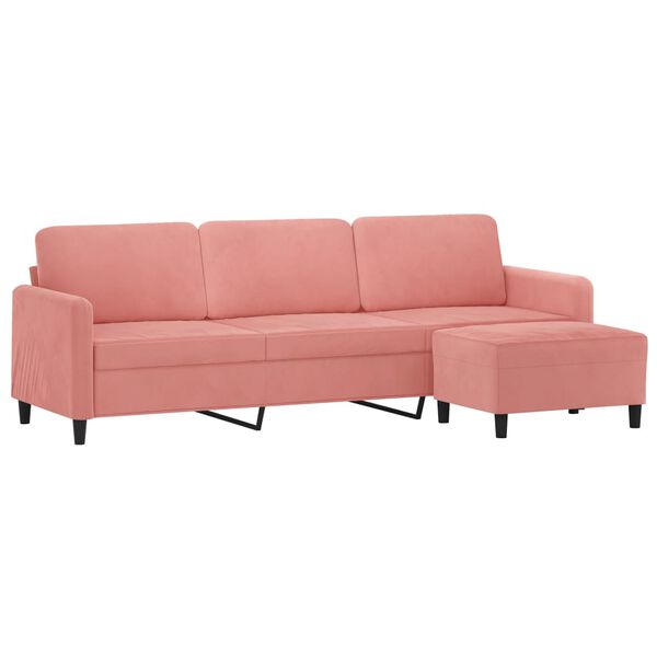 vidaXL Trivietė sofa su pakoja, rožinės spalvos, 210cm, aksomas