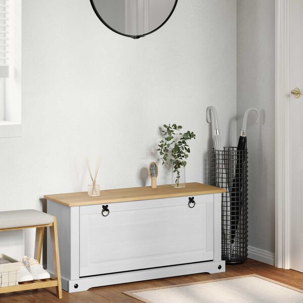 vidaXL Batu skrynia Corona Balta 99 x 32 x 49 cm Kietos pu&scaron;ies mediena