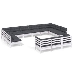 vidaXL Sodo komplektas su pagalvėmis, 13 dalių, baltas, pu&scaron;ies mediena