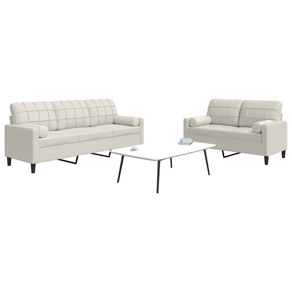 vidaXL Sofos komplektas su pagalvėlėmis, 2 dalių, kreminis, aksomas