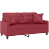 vidaXL Dvivietė sofa su pagalvėlėmis, vyno, 140cm, dirbtinė oda