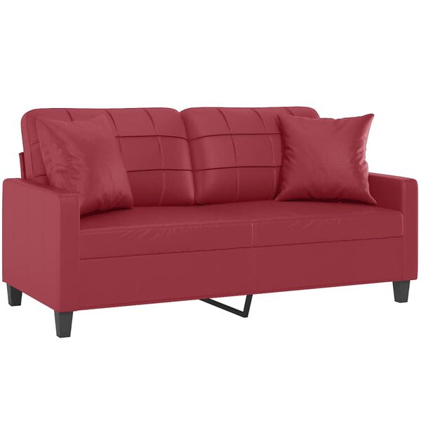 vidaXL Dvivietė sofa su pagalvėlėmis, vyno, 140cm, dirbtinė oda