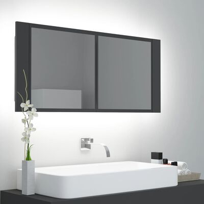 vidaXL Veidrodinė vonios spintelė su LED, pilka, 100x12x45cm, akrilas
