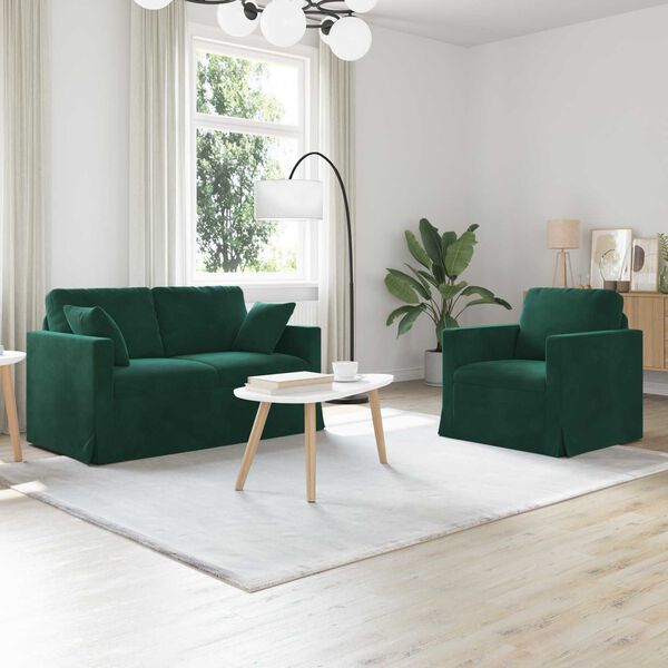vidaXL Sofa 2 pcs Tamsiai žalia