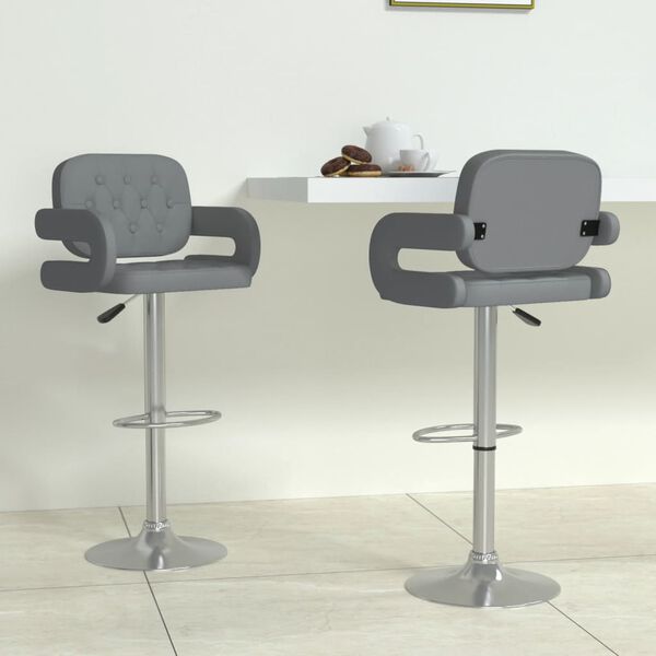vidaXL Baro taburetės, 2vnt., pilkos spalvos, dirbtinė oda