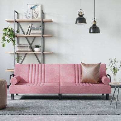 vidaXL Sofa-lova su porankiais, rožinės spalvos, aksomas