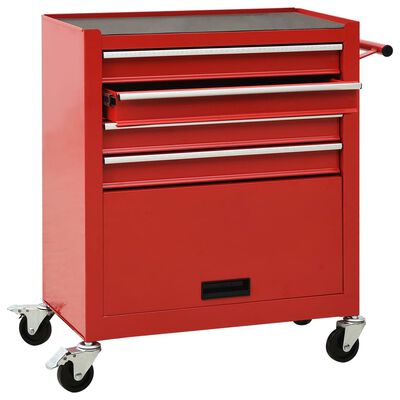 vidaXL Įrankių vežimėlis su 4 stalčiais, raudonos spalvos, plienas