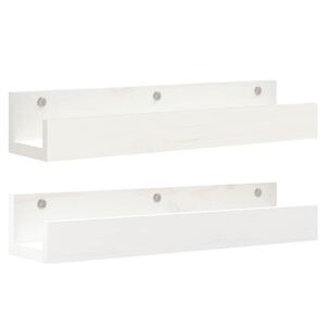 vidaXL Sieninės lentynos, 2vnt., baltos, 50x12x9cm, pu&scaron;ies masyvas