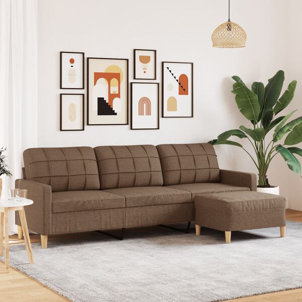 vidaXL Trivietė sofa su pakoja, rudos spalvos, 210cm, audinys