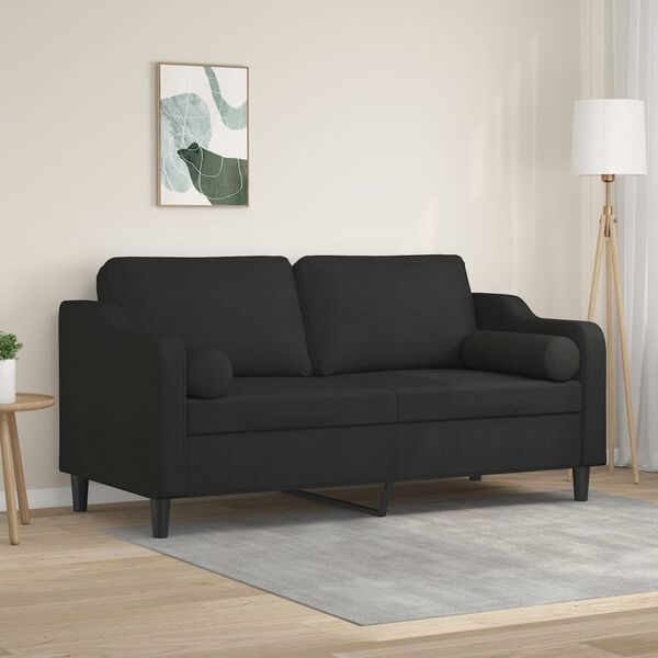 vidaXL Dvivietė sofa su pagalvėmis, juoda, 140cm, audinys