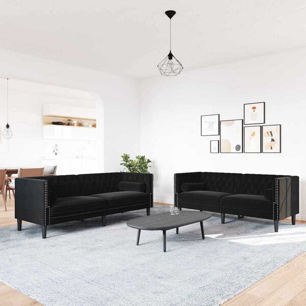 vidaXL Svetainės sofa 2 pcs Juoda 194 x 74,5 x 70,5 cm Aksomas