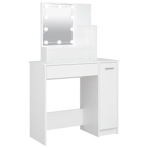 vidaXL Kosmetinis staliukas su LED ap&scaron;vietimu, baltas, 86,5x35x136cm