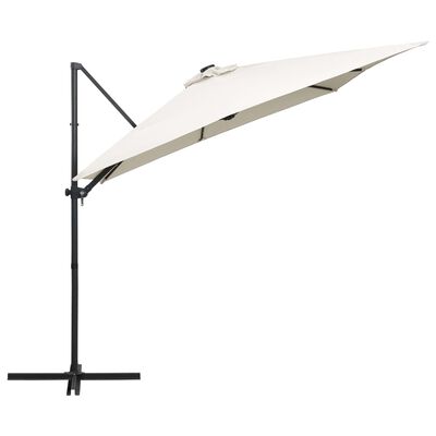 vidaXL Gembinis skėtis su LED/plieniniu stulpu, smėlio, 250x250cm