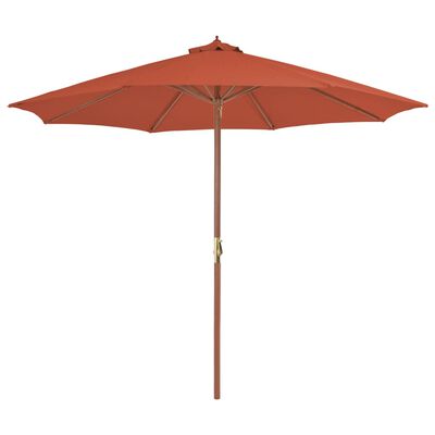 vidaXL Lauko skėtis su mediniu stulpu, 300 cm, terakotos spalvos